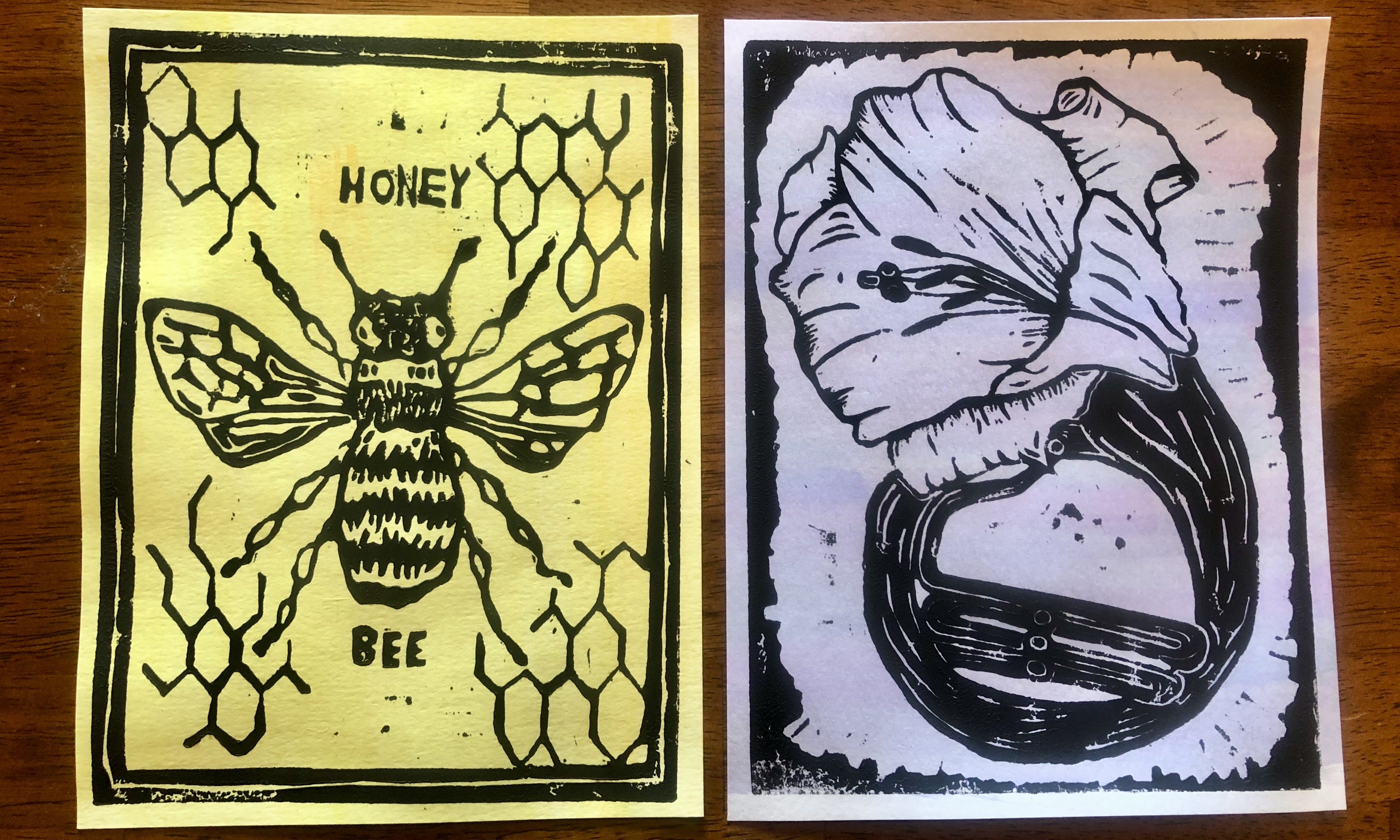 Bee and Flower - Linocut Print